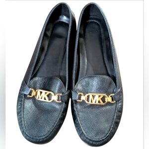 Michael Kors Black Suede Flats with Gold Hardware